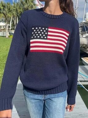 Brandy Melville Navy American Flag Crewneck Sweater